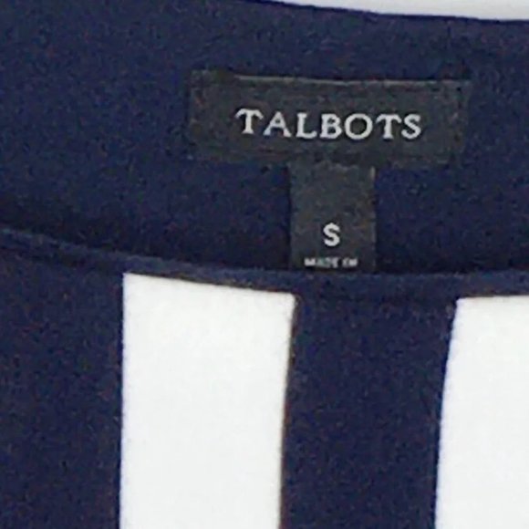 Talbots Striped Top Navy Blue White Top Zipper Sleeves 3/4 Sleeves Sz S - Picture 4 of 6
